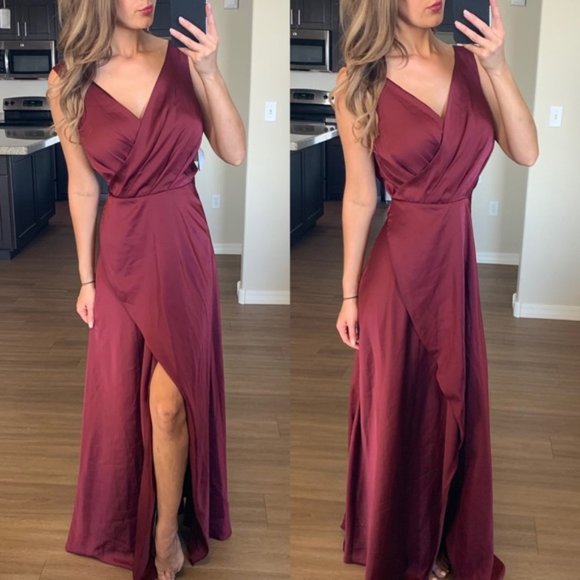 Fame and Partners Dresses & Skirts - New Fame and Partners Burgundy Wrap Maxi Gown 8